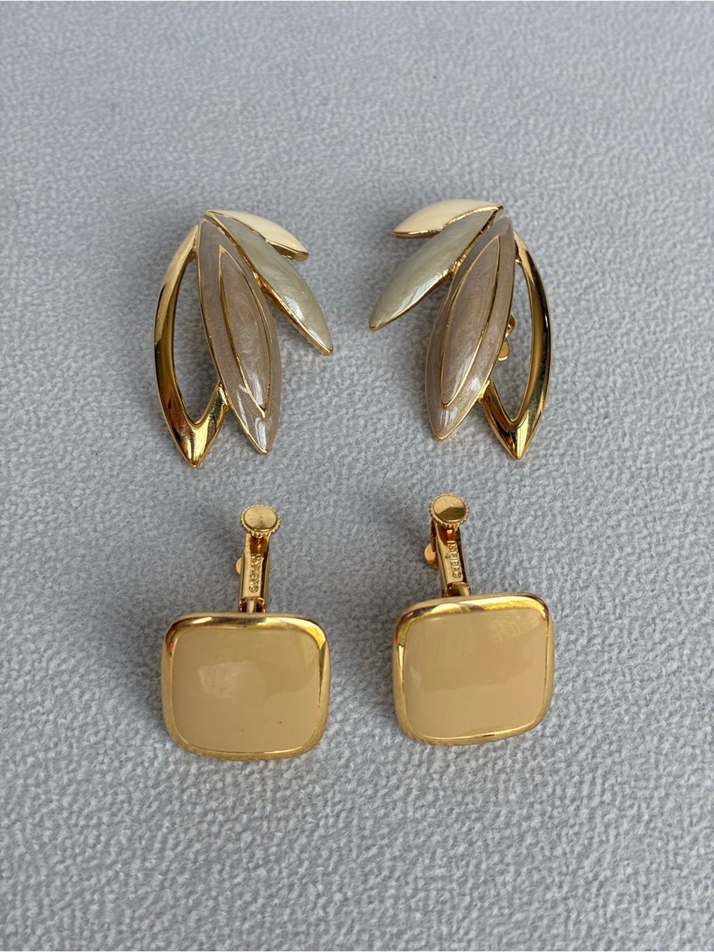 Trifari and Napier Vintage Designer Clip On Earrings, Gold Tone - Picture 2 of 8